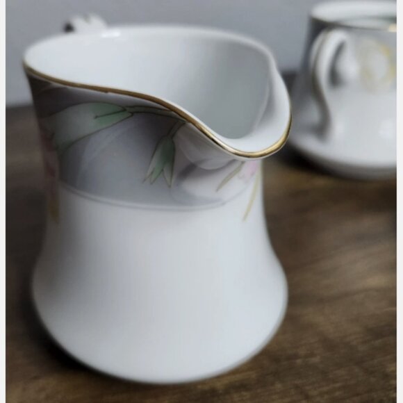 MIKASA Charisma Gray L9049 Creamer and Sugar Bowl w/Lid Floral Gold Trim Japan - Picture 8 of 14